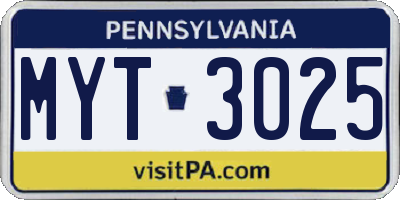 PA license plate MYT3025