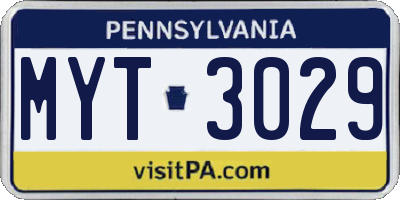 PA license plate MYT3029
