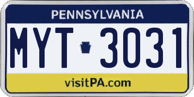 PA license plate MYT3031
