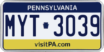 PA license plate MYT3039