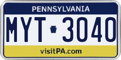 PA license plate MYT3040