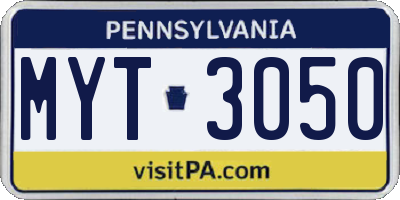 PA license plate MYT3050