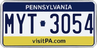 PA license plate MYT3054