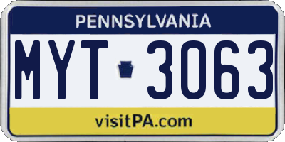 PA license plate MYT3063