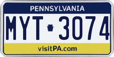 PA license plate MYT3074