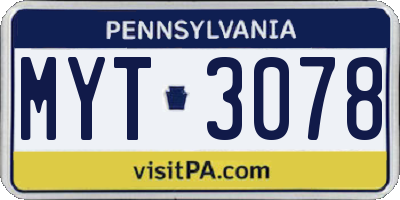 PA license plate MYT3078