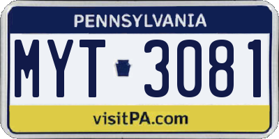 PA license plate MYT3081