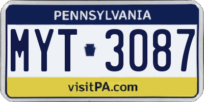 PA license plate MYT3087