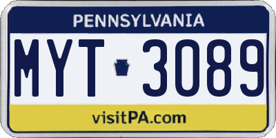 PA license plate MYT3089