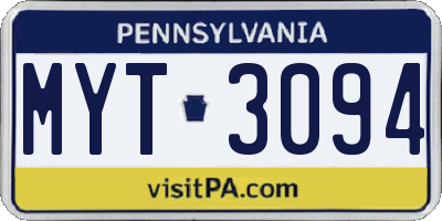PA license plate MYT3094
