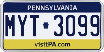 PA license plate MYT3099