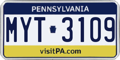 PA license plate MYT3109