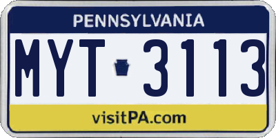 PA license plate MYT3113