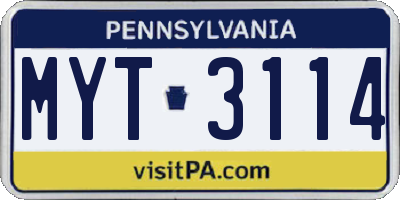 PA license plate MYT3114