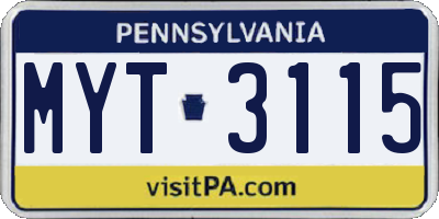 PA license plate MYT3115