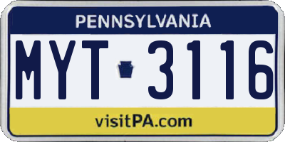 PA license plate MYT3116