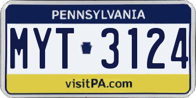 PA license plate MYT3124