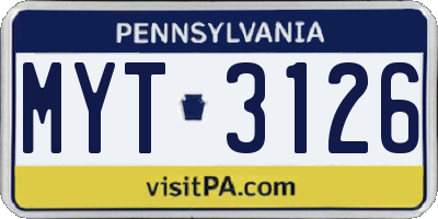 PA license plate MYT3126