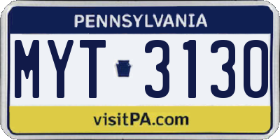 PA license plate MYT3130