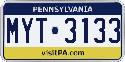PA license plate MYT3133