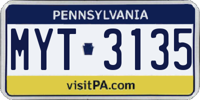 PA license plate MYT3135