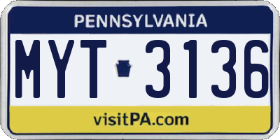 PA license plate MYT3136