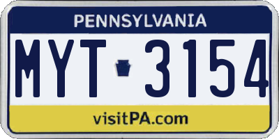 PA license plate MYT3154
