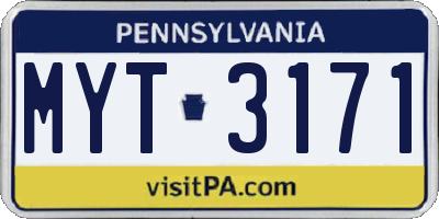 PA license plate MYT3171