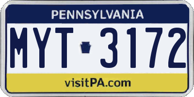 PA license plate MYT3172