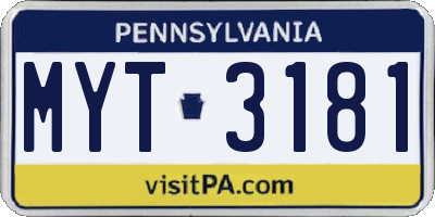 PA license plate MYT3181