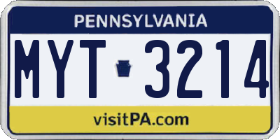 PA license plate MYT3214