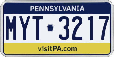 PA license plate MYT3217