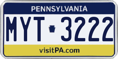 PA license plate MYT3222