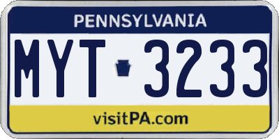 PA license plate MYT3233