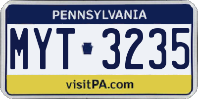 PA license plate MYT3235