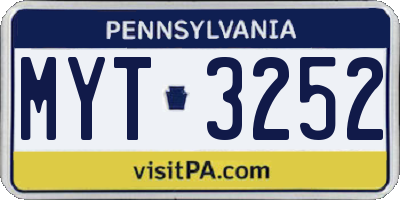 PA license plate MYT3252