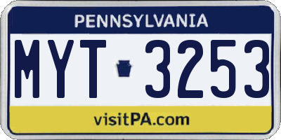 PA license plate MYT3253