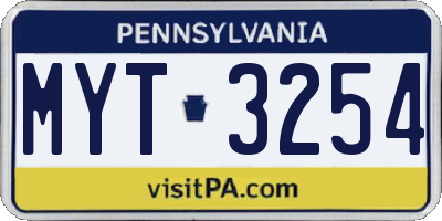 PA license plate MYT3254