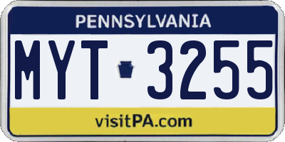 PA license plate MYT3255