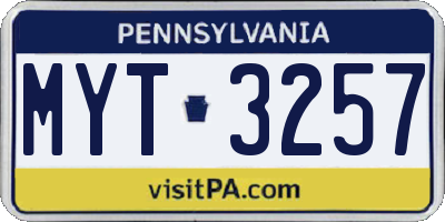PA license plate MYT3257