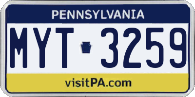 PA license plate MYT3259