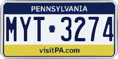 PA license plate MYT3274