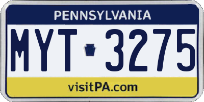 PA license plate MYT3275