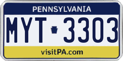 PA license plate MYT3303