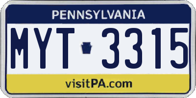 PA license plate MYT3315