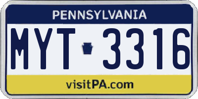 PA license plate MYT3316