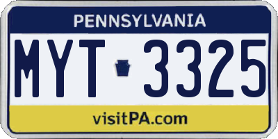 PA license plate MYT3325