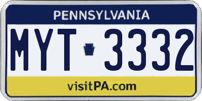 PA license plate MYT3332
