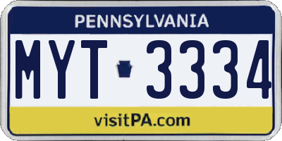 PA license plate MYT3334