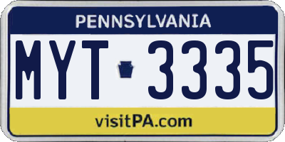 PA license plate MYT3335